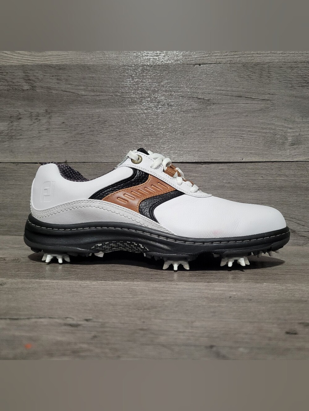 FJ FootJoy Contour Mens Size 7.5 Golf Shoes 54130 White Brown